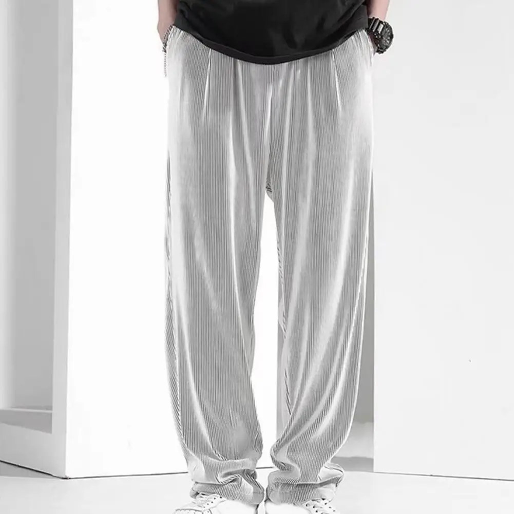 

Men Pants Lightweight Pants Summer Ice Silk Stylish Drawstring Pockets Pants