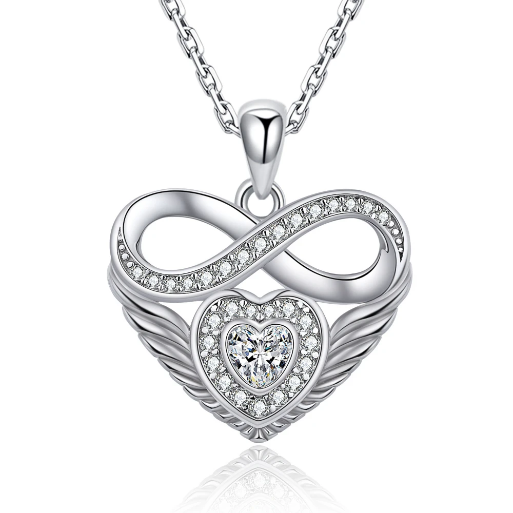 

925 Sterling Silver Love Heart Infinite Pendant White Zircon Necklace Fine Jewelry For Women,Girlfriend,Wife Valentine Day Gift