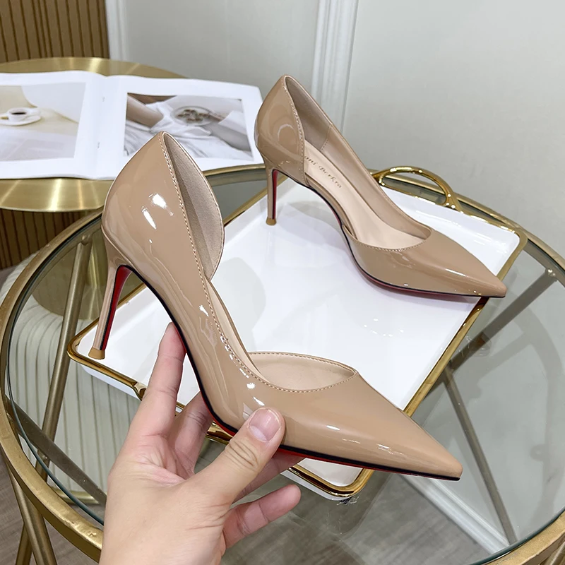 Brand Women Classics Pumps Red Bottoms Shiny High Heel Shoes Patent Leather Pointed Toe 8cm 10/12cm Shallow Designer Party Shoes