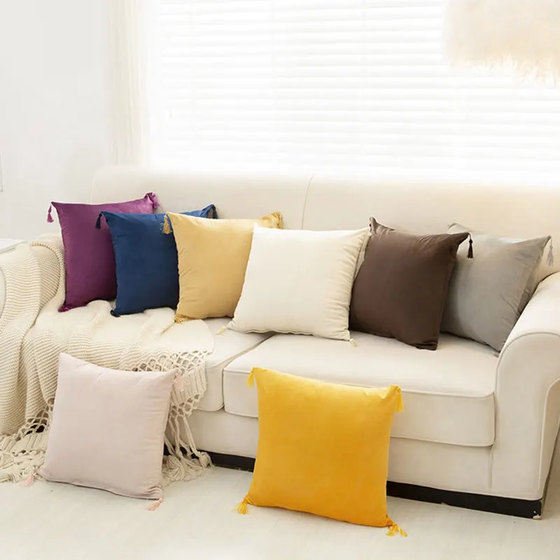 

Fashion Pillow Case With Tassel Solid Color Cushion Cover 50*50cm For Sofa Cushion Case Durable Pillow Cover Nordic Home Decor