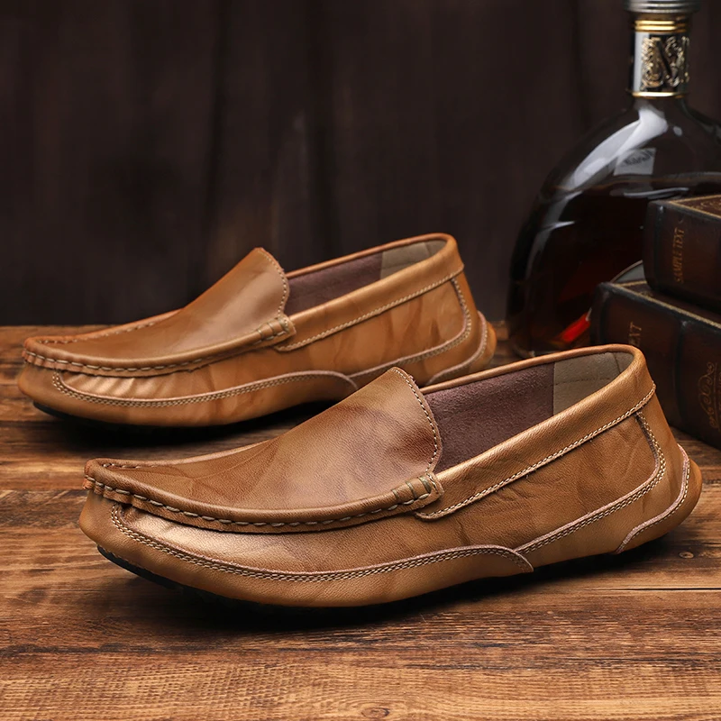 

New Leather Men Breathable Driving Shoes Luxury Brands Formal Men Loafers Moccasins Italian Male Lazy Shoes Black Plus Size 48