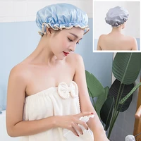 1pcs double layer thick waterproof bath hat elastic shower hair cover women supplies reusable shower cap bathroom accessories