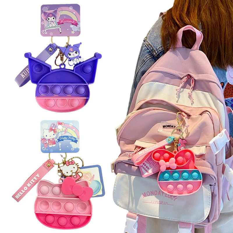

Sanrio, брелок с мультяшным рисунком Hello Kitty Kawaii Kuromi My Melody рюкзак с подвеской расстегивающаяся развивающая силиконовая детская игрушка подарок ...