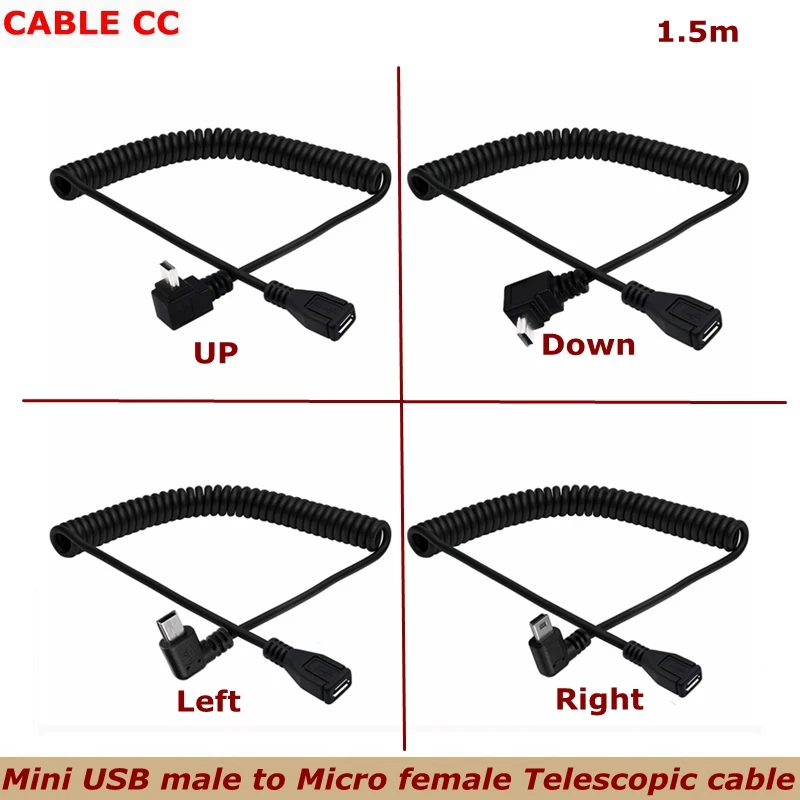 

Spring Retractable Cable Micro USB Female to Mini USB Male Elbow Data Cable, Suitable For Mobile Phone/GPS/Digital Camera Etc.