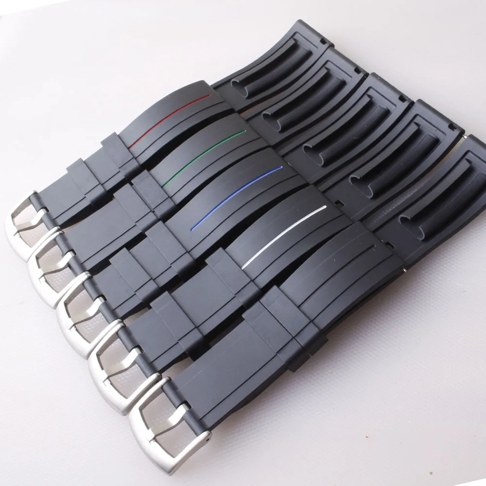 

Ремешок силиконовый для часов 20 мм 22 мм, мягкий водонепроницаемый спортивный мужской браслет для дайвинга Rolex Seiko, зеленая линия, красный