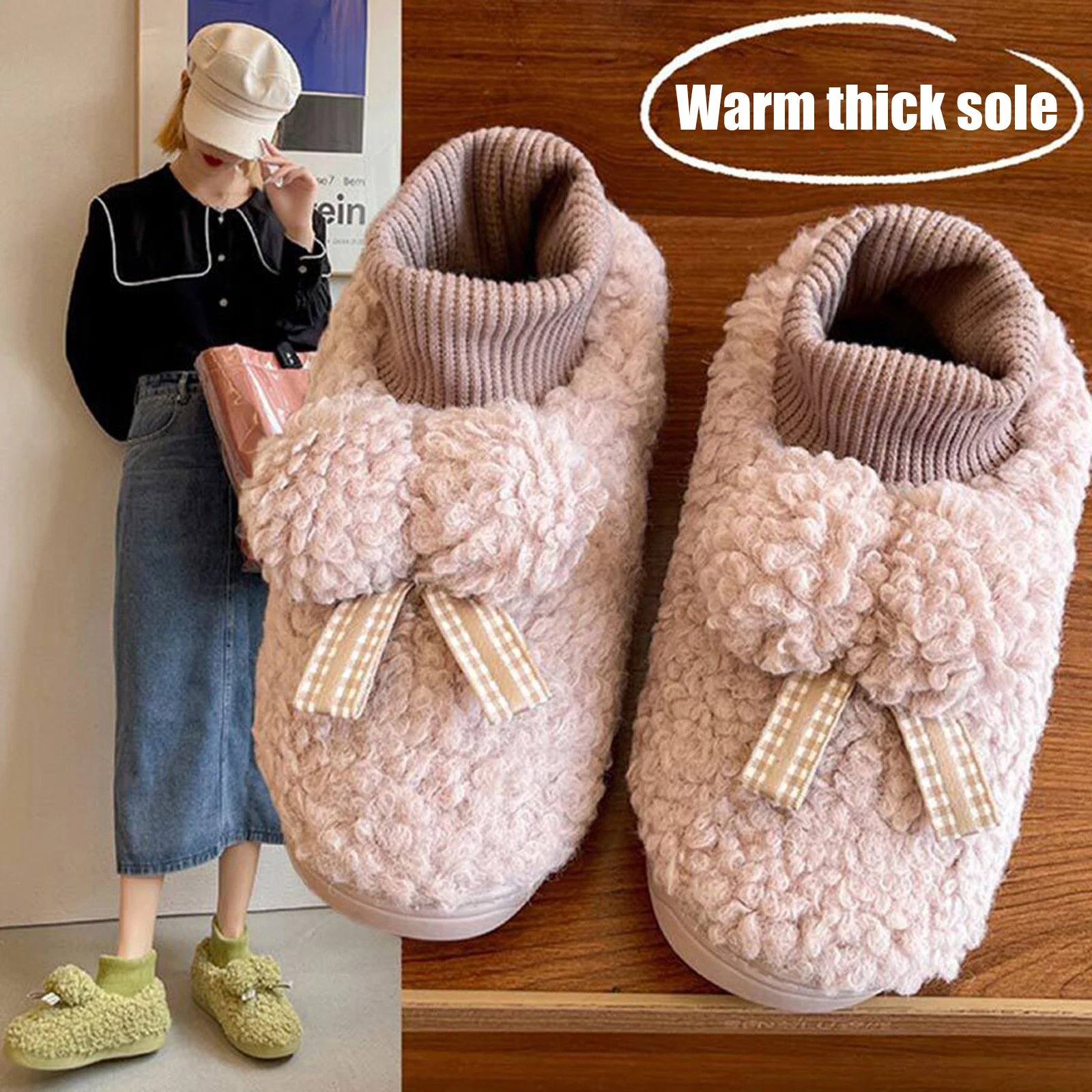 

Тапочки женские зимние меховые, мягкая пенная подошва с эффектом памяти, симпатичный бант, Лисий медведь, для спальни, пушистые тапочки, плю...