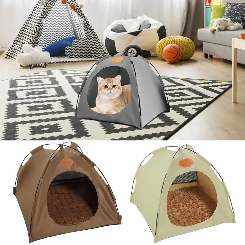 

Folding Enclosed Covered Dog Nest Indoor Cat Tents Breathable Outdoor Cave Bed House with Cushion for Kittens Puppy Small Pets