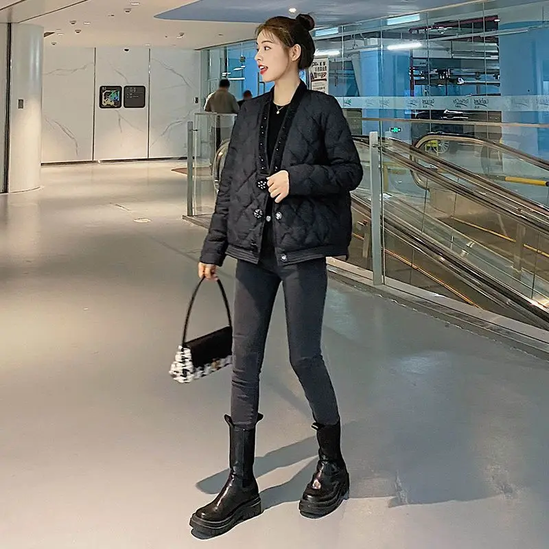 2023 New Winter Korean Style Elegant Solid Loose Long Sleeve Jackets Female Casual Female White Duck Down Warm Coats C57