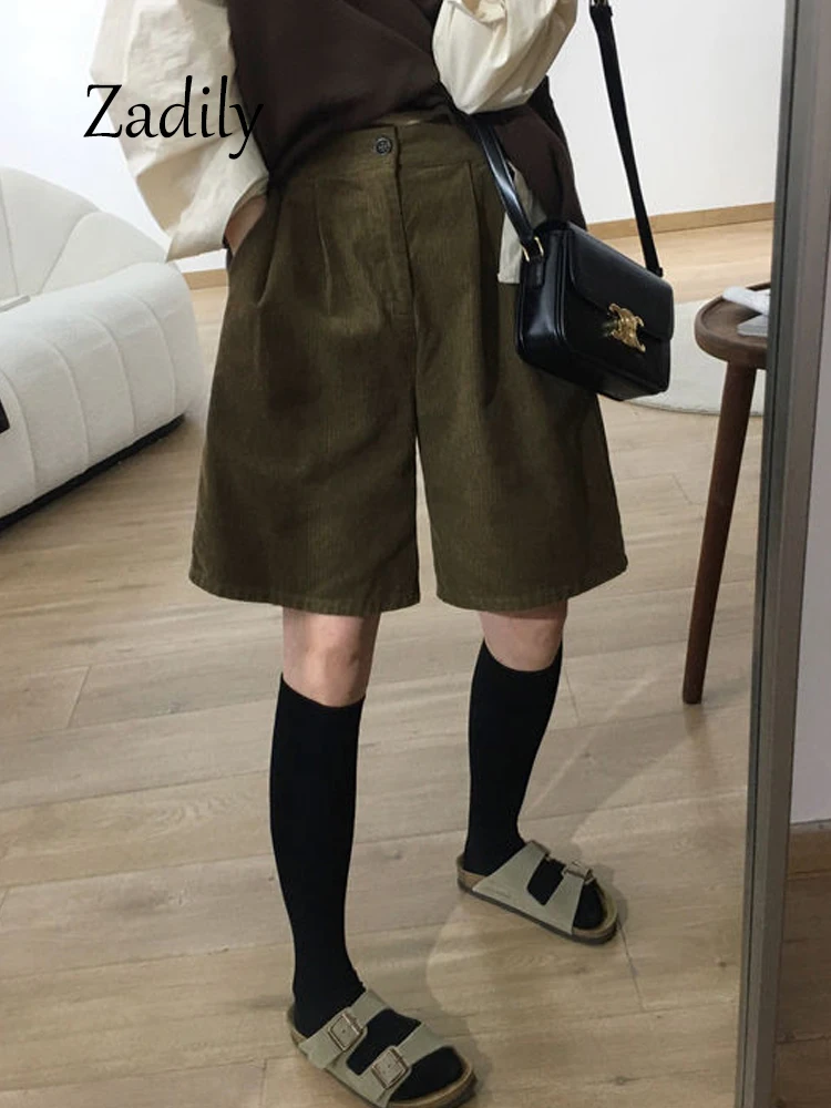 Женские вельветовые шорты с завышенной талией