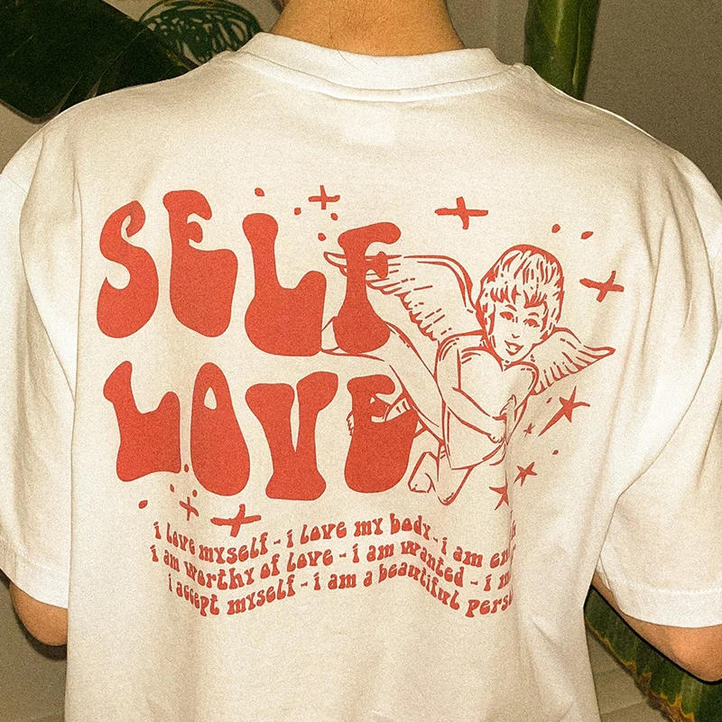 

Self Love Angels Back Printed Women T Shirts Cotton 90s Grunge Unisex T-shirt Goth Clothes O Neck Popular Y2k Fashion Tshirt