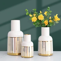 creative nordic light luxury gold plated ceramic vase decoration dried flower arrangement in living room golden striped green pl