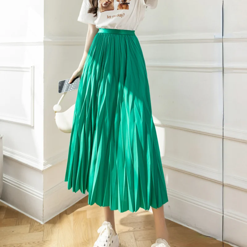 

Женская плиссированная юбка, длинная трапециевидная юбка ярких цветов, с эластичным поясом, зеленая, розовая, фиолетовая, на лето