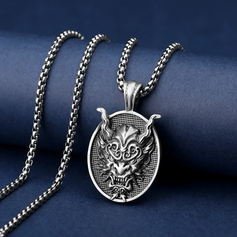 

Hip Hop Rock Punk Retro Necklace Jewelry Prajna mask ins Trendy Fashion Domineering Tin Alloy Material Titanium steel
