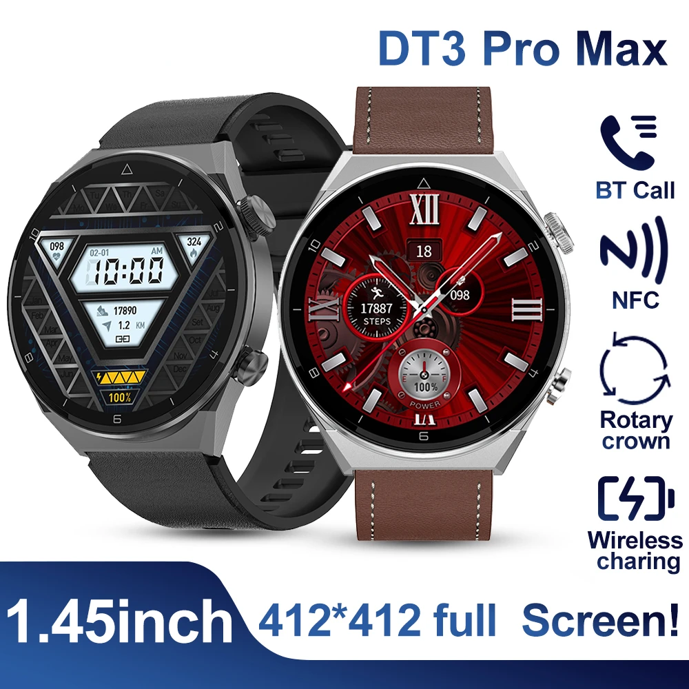 

Умные часы DT3 Pro Max для мужчин и женщин, Смарт-часы с экраном 1,36 дюйма, NFC, мужские часы, наручные часы с поддержкой BT и звонков, GPS-трекер, фитнес-браслет