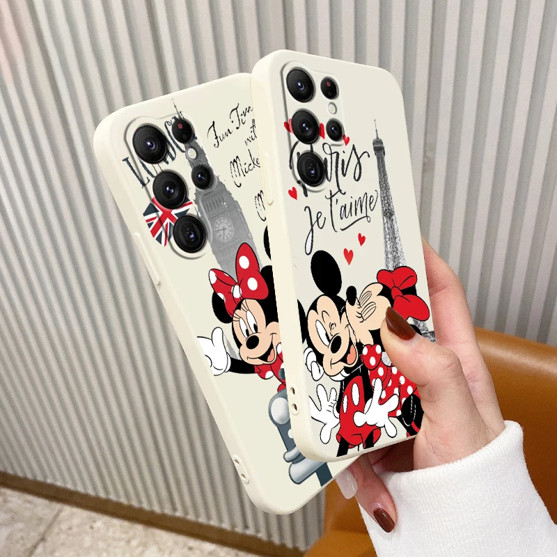 

Liquid Rope Funda London Mickey Minnie mouse Phone Case For Samsung Galaxy S22 S21 S20 FE S10 Note 20 10 Plus Lite Ultra 5G