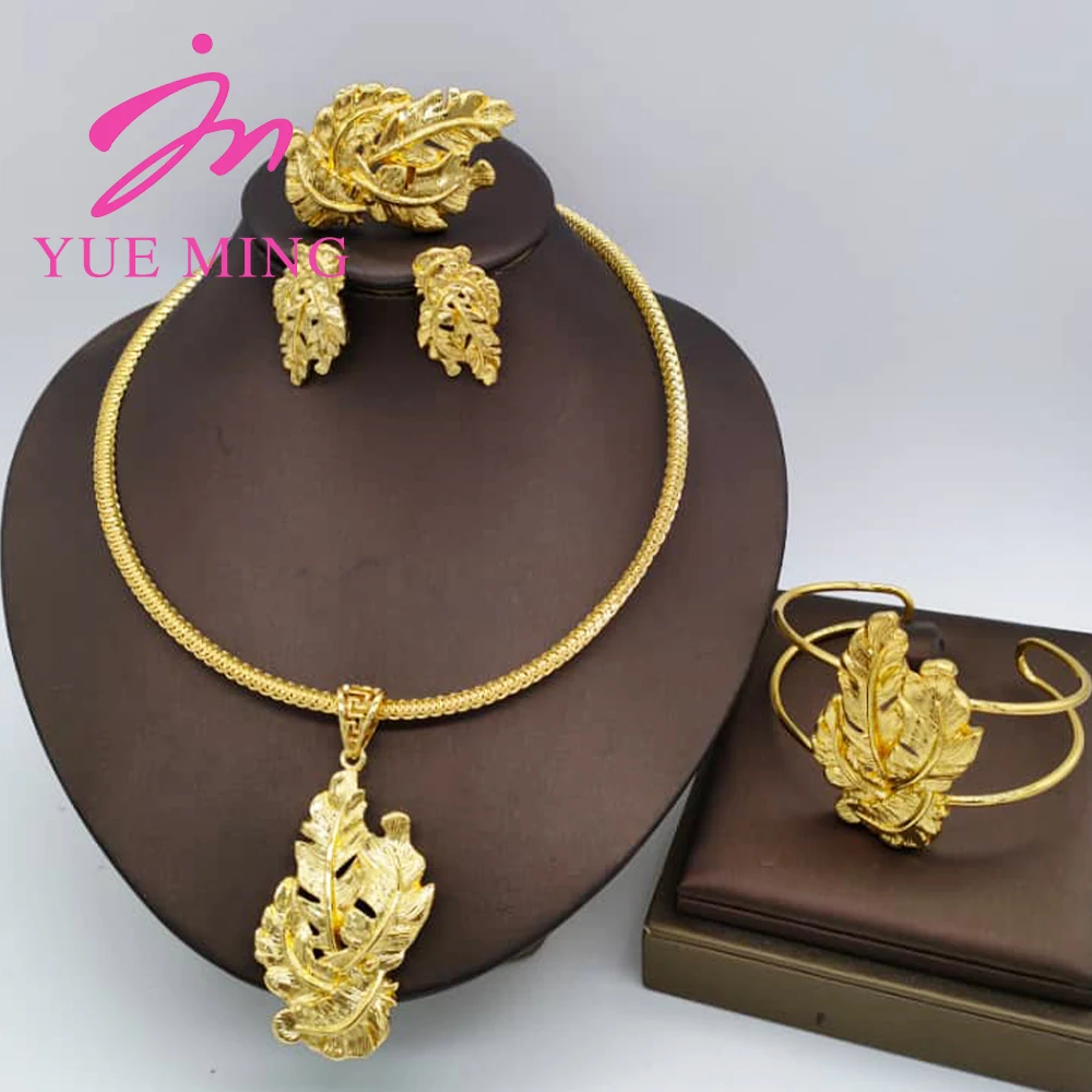 

YM Gold Color Jewelry Sets for Women Bridal Luxury Necklace Earrings Bracelet Ring Dubai African Wedding Jewelry Ornament Gifts