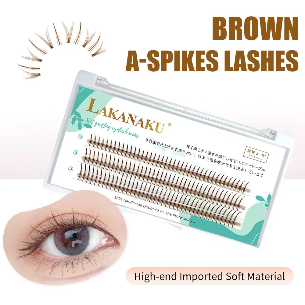 

Lakanaku Brown A/M Shape Individual Premade Volume False Lashes Cluster Natural 3d Faux Mink Spikes Eyelash