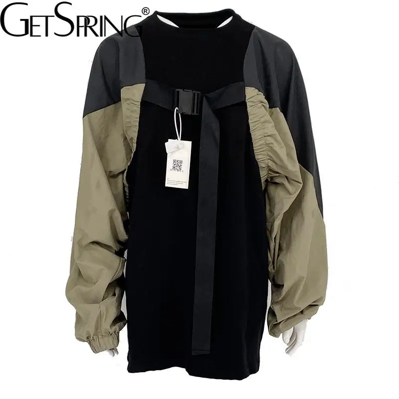 

Getsrping Women Hoodies Long Loose Asymmetrical Patchwork Hoodies 2022 Spring Pullover Vintage Fashion Plus Size Women Coat
