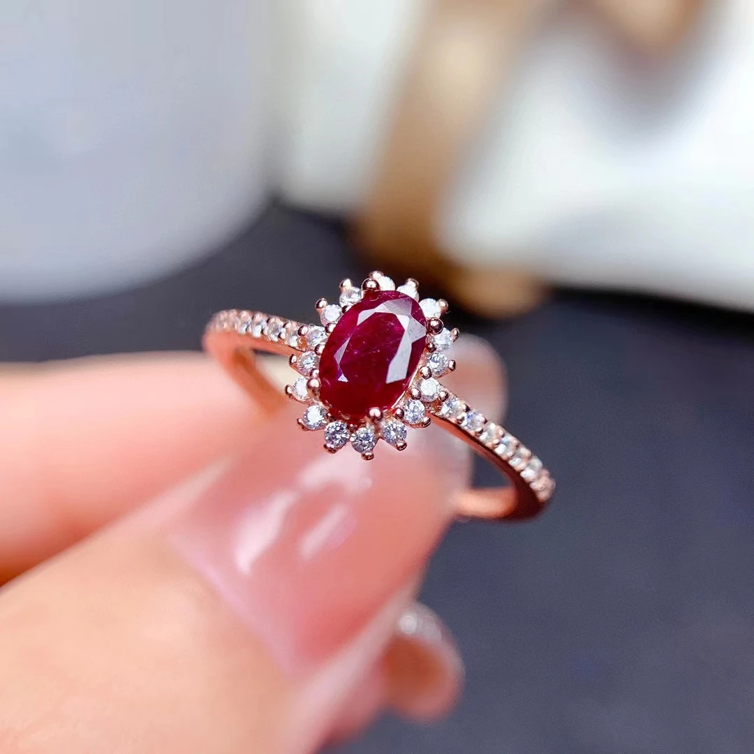 

Classic Ruby Wedding Ring for Woman 4mm*6mm 0.5ct Natural Ruby Ring 925 Silver Ruby Jewelry July Birthstone