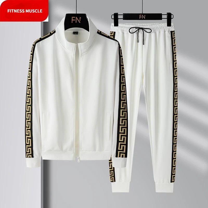 Men's Spring And Autumn Sportswear Leisure Suit Cardigan Coat Trousers Fashion Trend Striped Jogging Fitness Suit