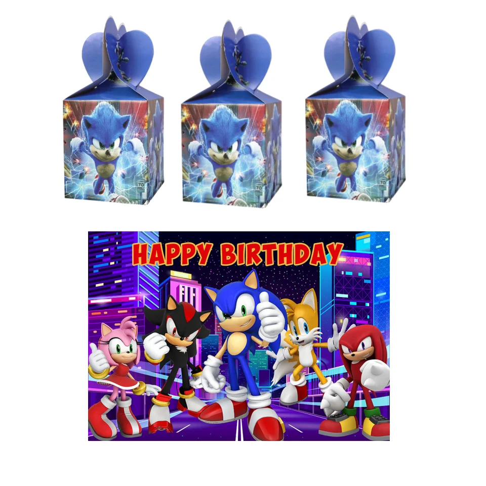

Birthday Party Decoration Kids Toys Super Hedgehog Sonic Cartoon Balloons Set Globos Backdrop Candy Box Napkin Paper Plate Cup