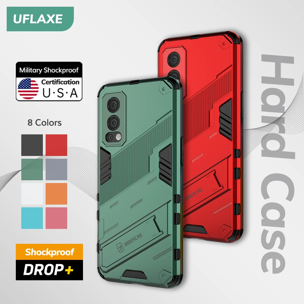 

UFLAXE Shockproof Hard Case for OnePlus Nord 2 OnePlus Nord N200 5G Punk Style Back Cover Casing with Kickstand