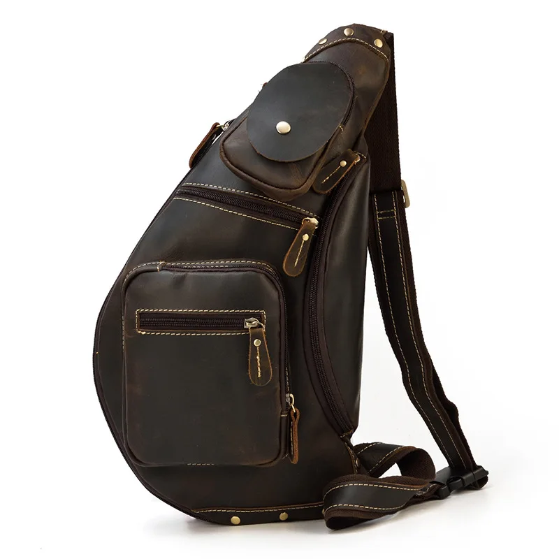 Genuine Leather Men's cross - straddle leather leisure outdoor travel bag single shoulder bag