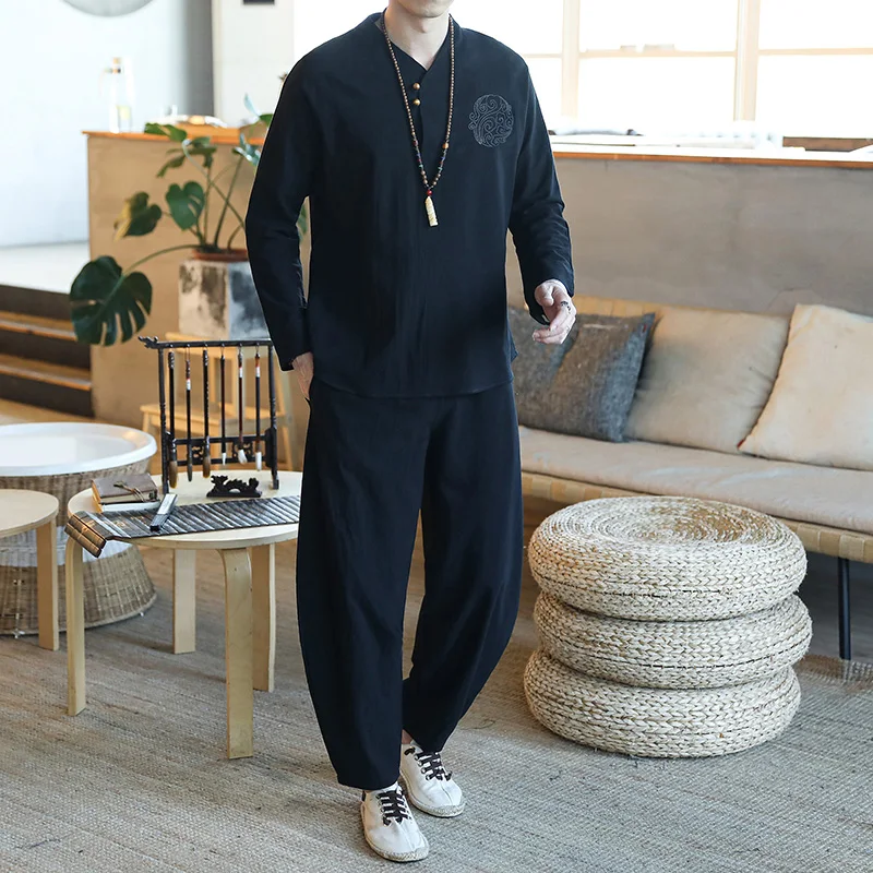 

5XL Men's Set Casual Suit Cotton Linen Shirt + Ankle Pants 2 Pieces Sets Oversize Men T-shirt Male 2022 Summer Tracksuit XXXXXL