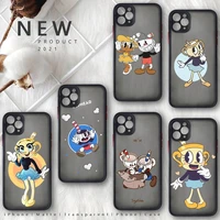 cartoon cute cuphead phone case for iphone 13 12 11 8 7 plus mini x xs xr pro max matte transparent cover