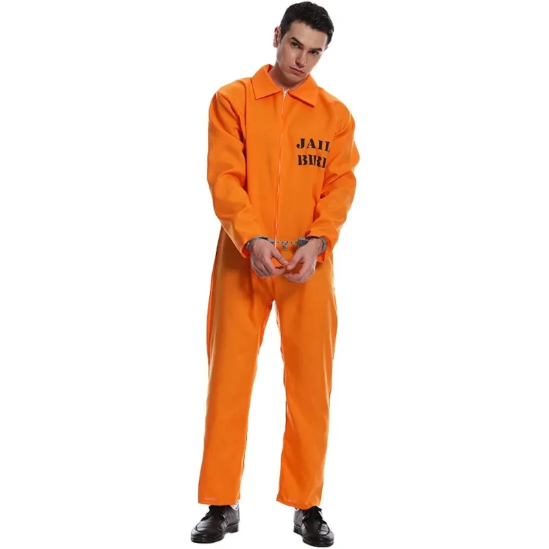 

Оранжевый Костюм заключенного, костюм для взрослых на Хэллоуин, костюм заключенного мандарина, COS комбинезон, новинка, праздничный карнавал, искусственное платье