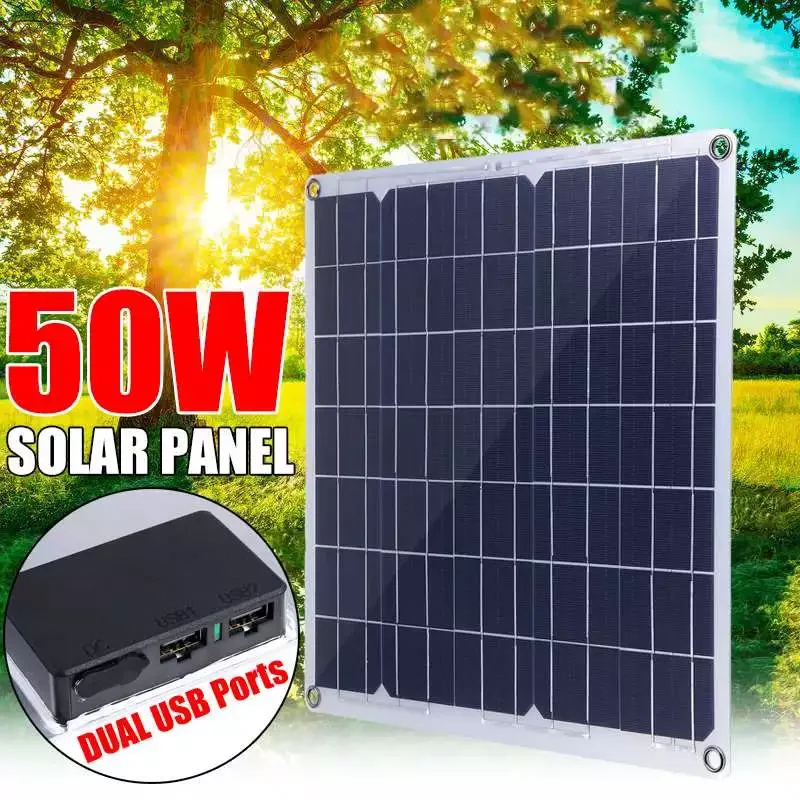 

NEW2023 50W Solar Panel Dual USB 12V/5V Monocrystaline Flexible Solar Cells Waterproof Solar Charger for Car RV Yacht Battery Bo