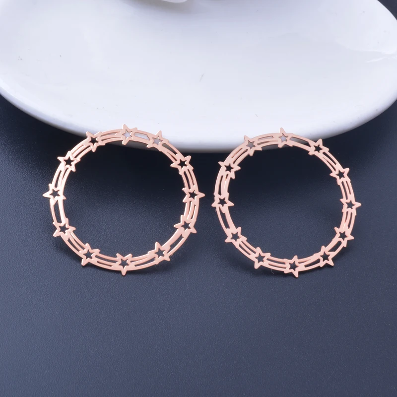 6 шт. 35 мм филигранная звезда гирлянда подвески цвета розового золота круглые