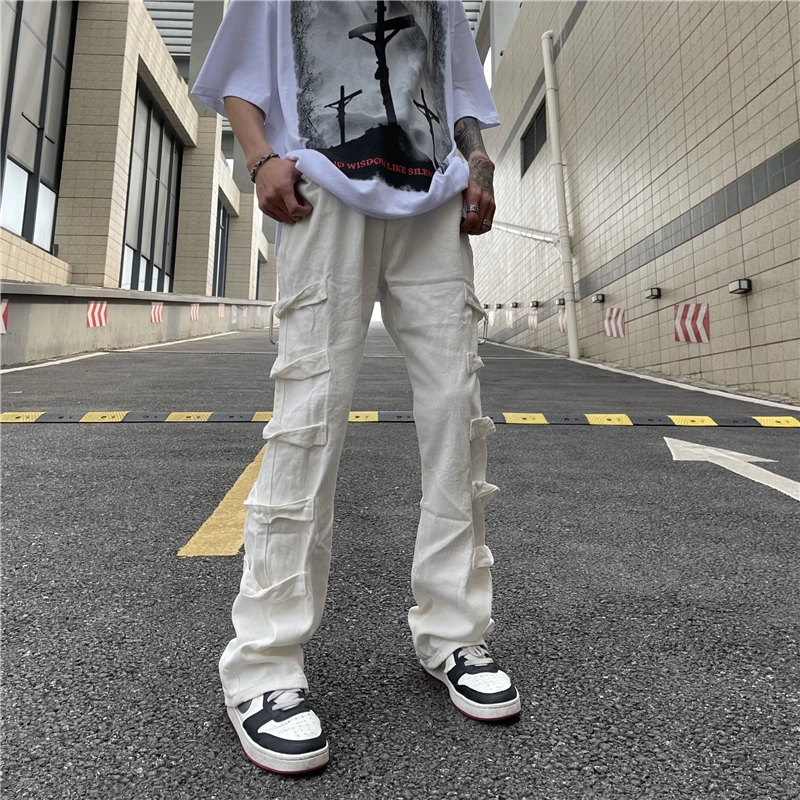 Men Jeans Design Buckle Vib Wind Micro-Flare Casual Loose Jeans Women's Korean Fashion Jeans Hip Hop Men Clothing Y2k Pants Men