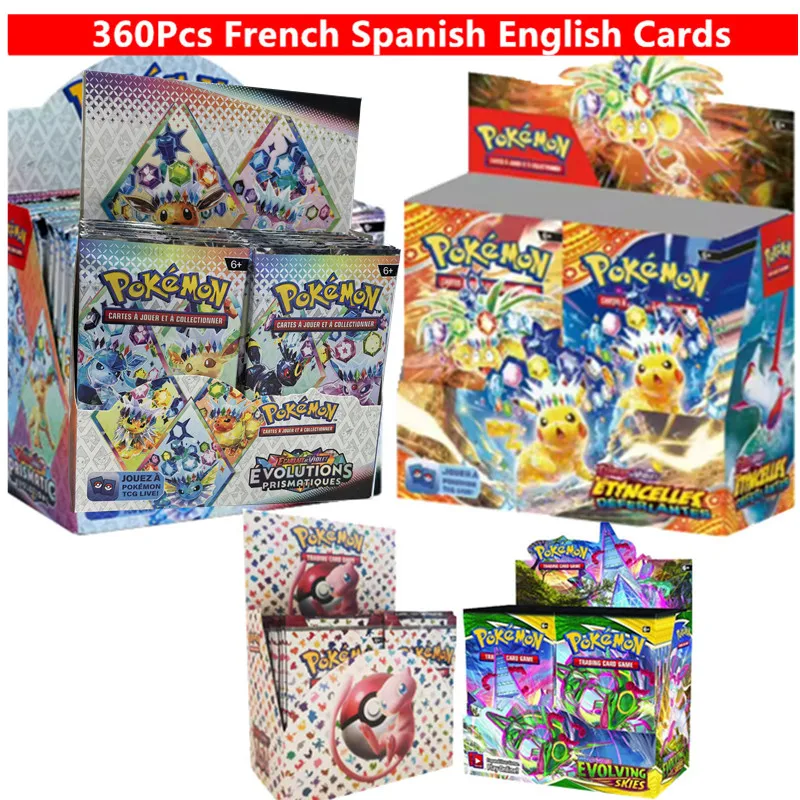 90-360Pcs English French Spanish Carta Karten Pokemon Cards Sun Moon Evolutions Booster Box Collectible Tradiner Card  for child