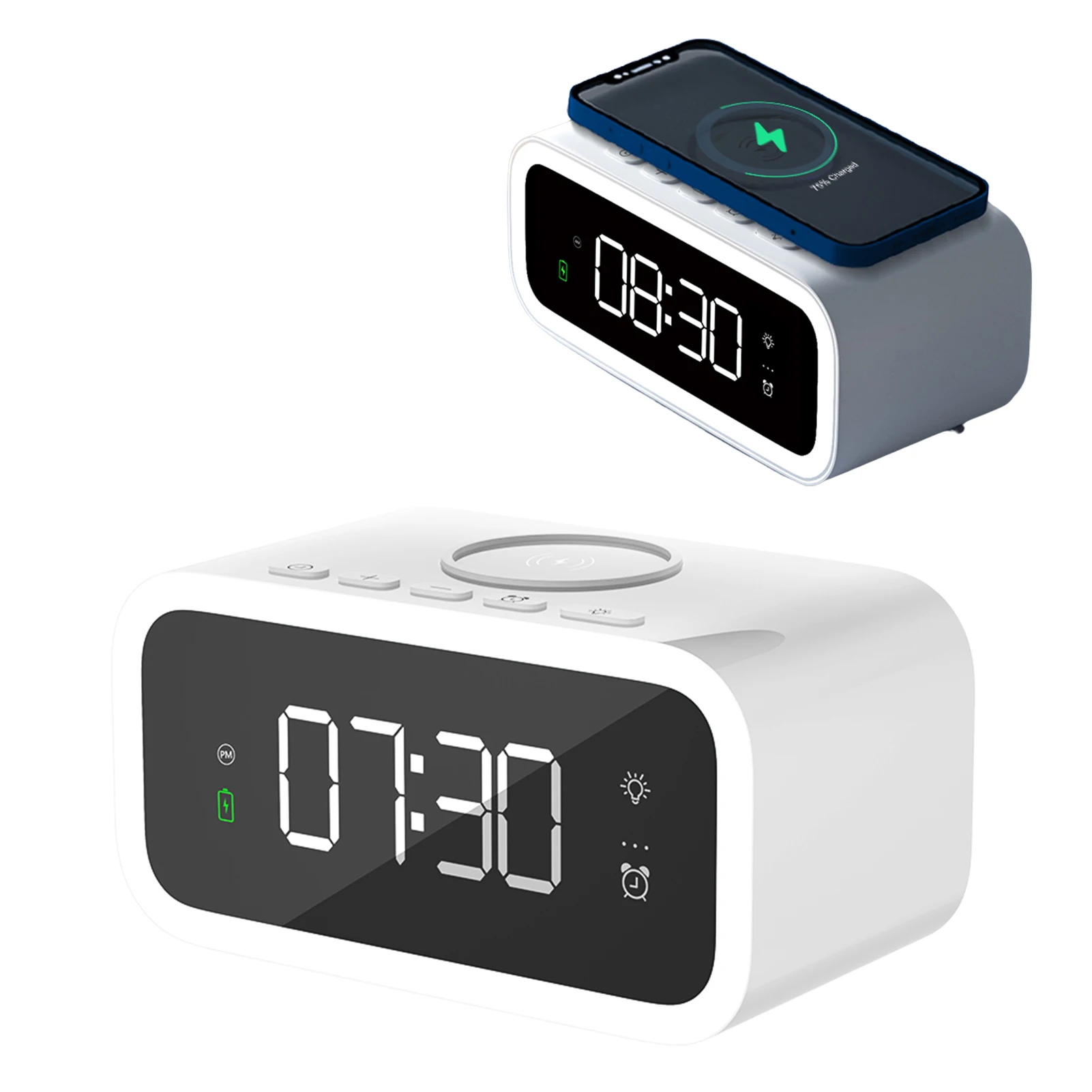 

Wireless Charging Alarm Clock LED Alarm Clock With USB Charger & Wireless Charging Two Light Sources Night Lights For Bedside