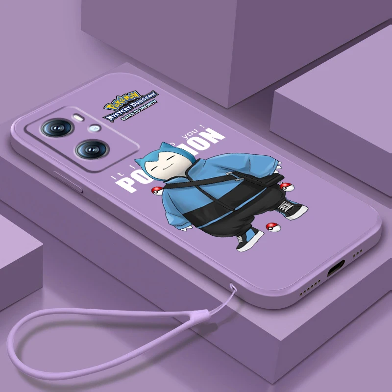 

Phone Case For OPPO Find X6 X5 X3 Lite A96 A94 A93 A77 A76 A74 A72 A57 A53S A16 5G Pokemon Dragonite Snorlax Art Liquid Rope