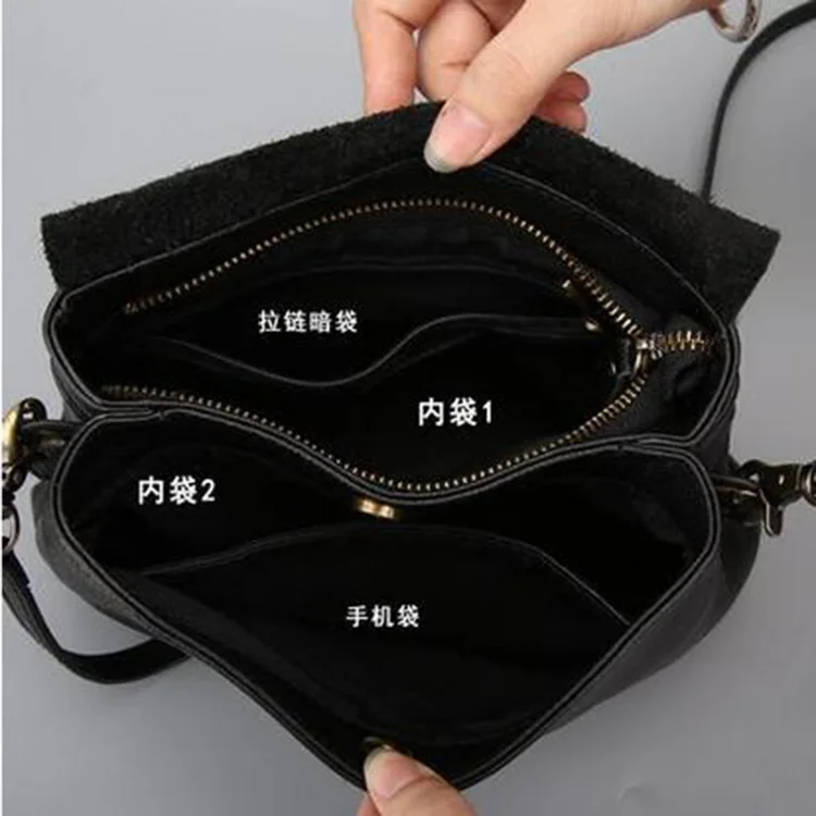 New Women Head Gneuine Leather Shoulder Messenger Cross Body Black Tote Vintage Bags For Women 2023