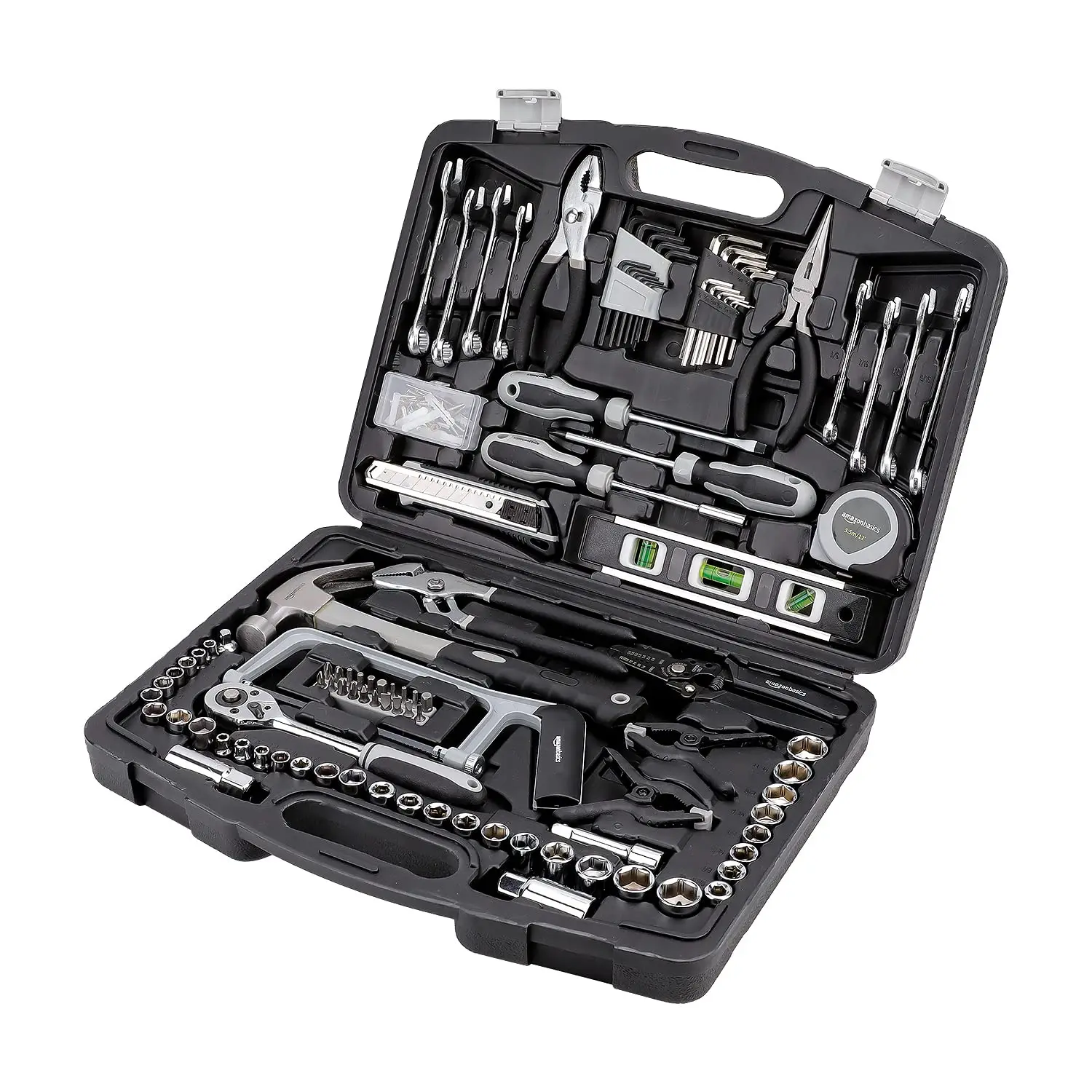 

131/173-Piece General Household Home Repair and Mechanic's Hand Tool Kit Set Metal Wall Plate