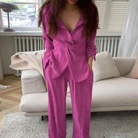 womens tracksuit two piece plisse sets loose long sleeve shirt tops and wide leg pants suits 2022 lively casual female outfits