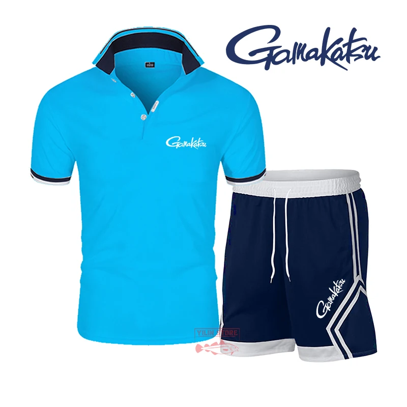 

Летние Рыболовные костюмы Gamakatsu, Повседневная Мужская дышащая рубашка-поло с коротким рукавом и шорты в полоску, модная уличная одежда для р...