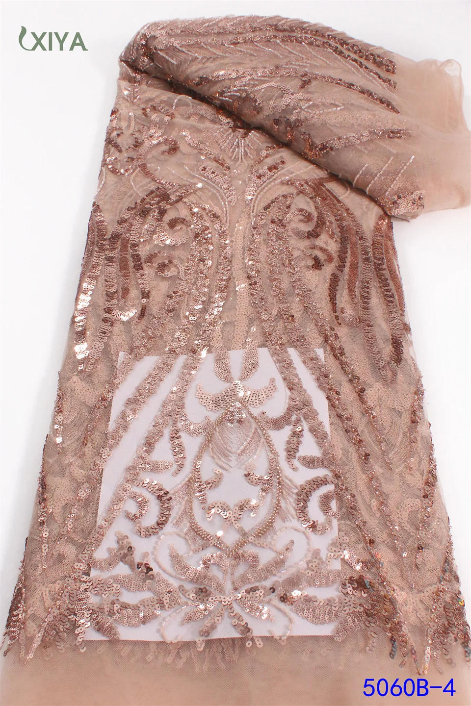 

XIYA LACE Beaded Lace Fabric 2022 Latest African French Mesh Lace Fabric with Sequins Nigerian Lace Fabrics for Wedding APW5060B