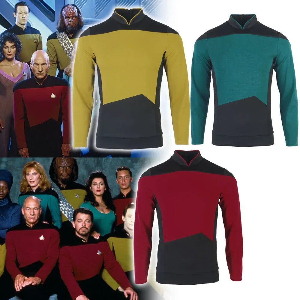 Фото Star TNG The Next Generation Trek Красная Желто-Синяя Рубашка Униформа Косплей Костюм Для Мужчин Пальто Хэллоуин Вечеринка №1