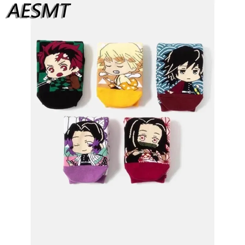 Фото 5 шт. аниме Kimetsu No Yaiba носки реквизит для косплея аниме Kamado Tanjirou Nezuko мультфильмы хлопковые носки Хэллоуин вечерние №1