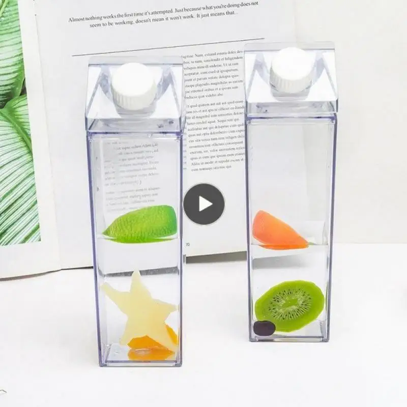 

500ml Square Milk Cups Travel Tea Cup Creative Transparent White Water Bottle Plastic Milk Cup Big Water Bottles Milk Kettle Cup