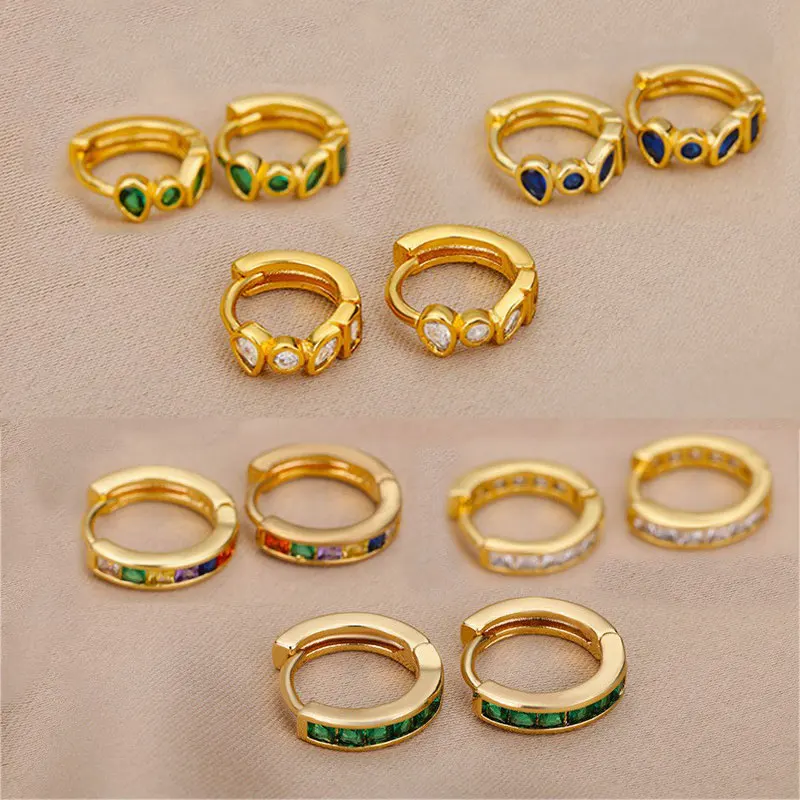 

Multicolor Cubic Zirconia Circle Hoop Earrings for Women Dainty Rainbow CZ Gold Plated Huggie Earrings Fashion Wedding Jewelry
