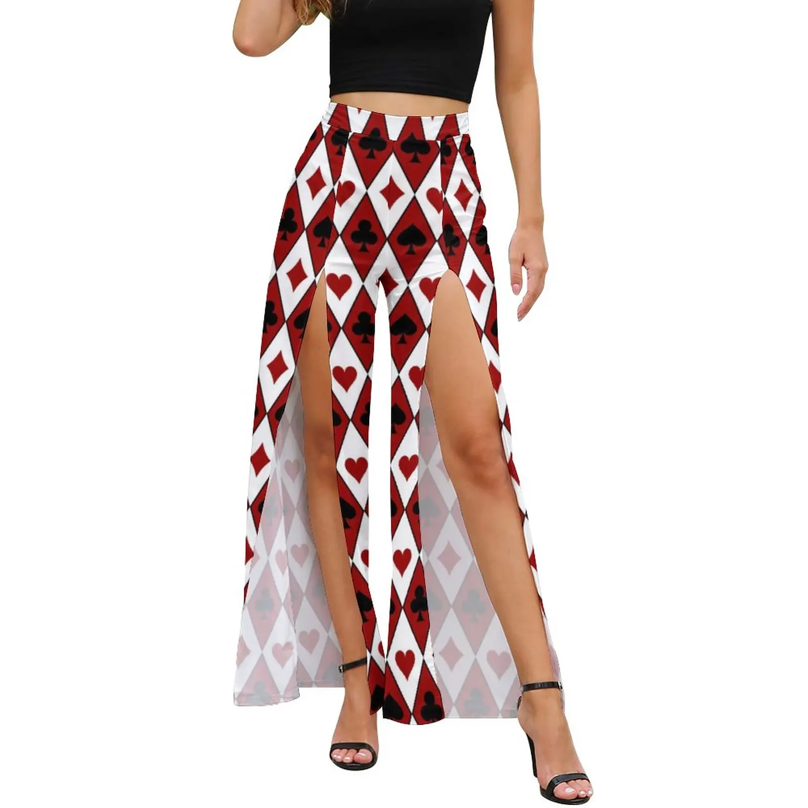 

Брюки женские с забавным принтом «покер», костюмы с рисунком ромбиками и карточками, широкие летние брюки с графическим принтом для ночного...