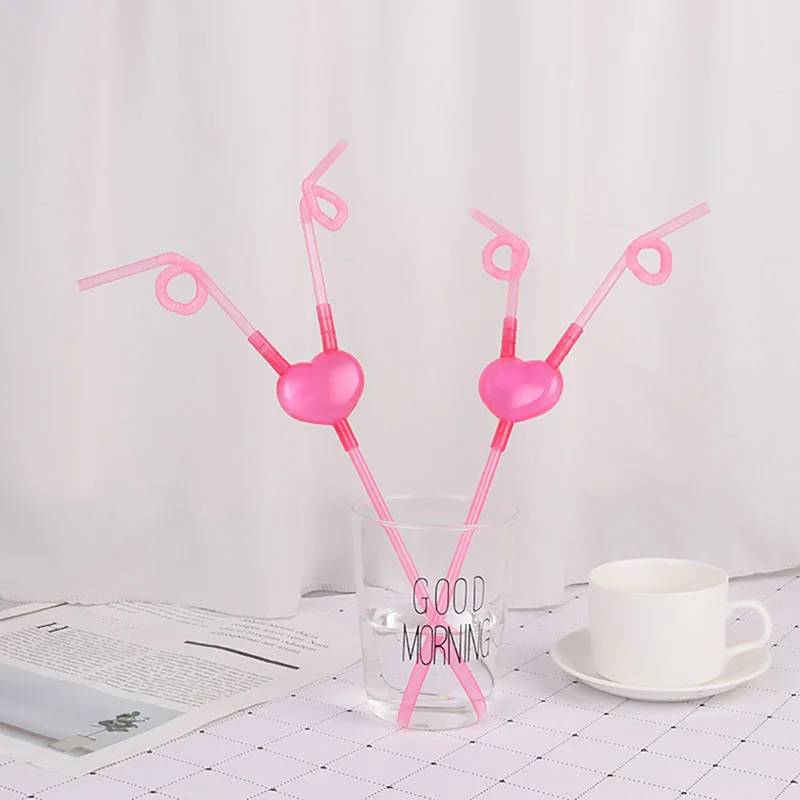 

Funny Love Heart Double Straw Unique Flexible Drinking Tube Kids Colorful Plastic Drinking DIY Straws Bar Accessories