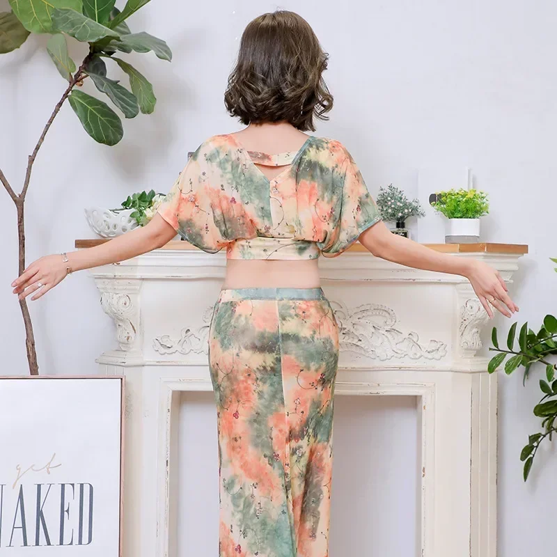 Женский костюм для танца живота длинная юбка с цветочным принтом