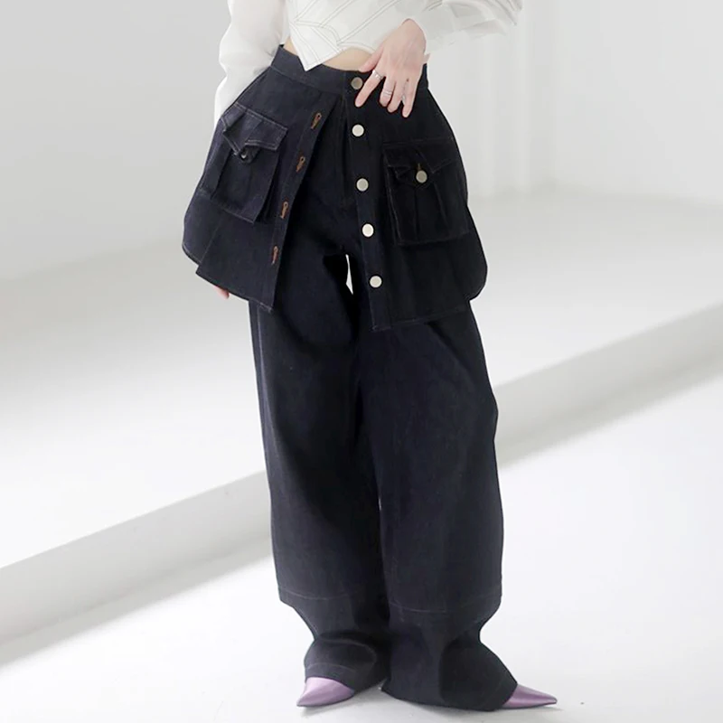 

Джинсы SeeBeautiful женские свободного покроя, трехмерные брюки из денима с большим карманом и имитацией двух частей, Модные осенние Q687, 2022