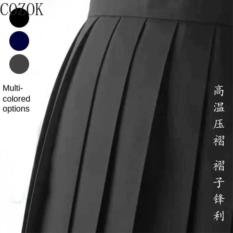 COZOK  JK Pleated Skirt Basic Style Uniform Solid Violet Blue Skirt Bad Superior  Midi Skirt plus Size Pleated Skirt Black Skirt